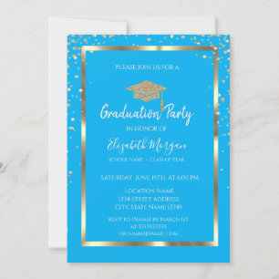 Diamonds Glitzer Gold Grad Cap Blue Abschluss Einladung