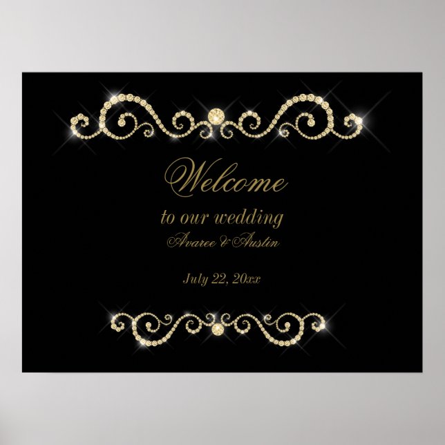 Diamonds Gold and Glitzer Wedding Poster (Vorne)
