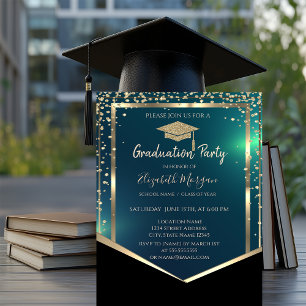 Diamonds Gold Grad Cap Green Abschluss Einladung