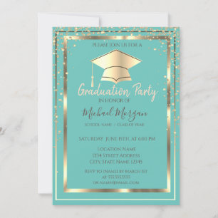 Diamonds Gold Grad Cap Mint Green Abschluss Einladung