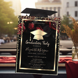 Diamonds Gold Grad Cap Rote Rosen Abschluss Einladung