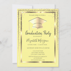 Diamonds Gold Grad Cap Yellow Graduation   Einladung