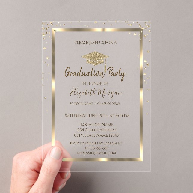 Diamonds Gold Graduation Cap Navy Blue Abschluss Acryleinladungen (Insitu (Handheld))