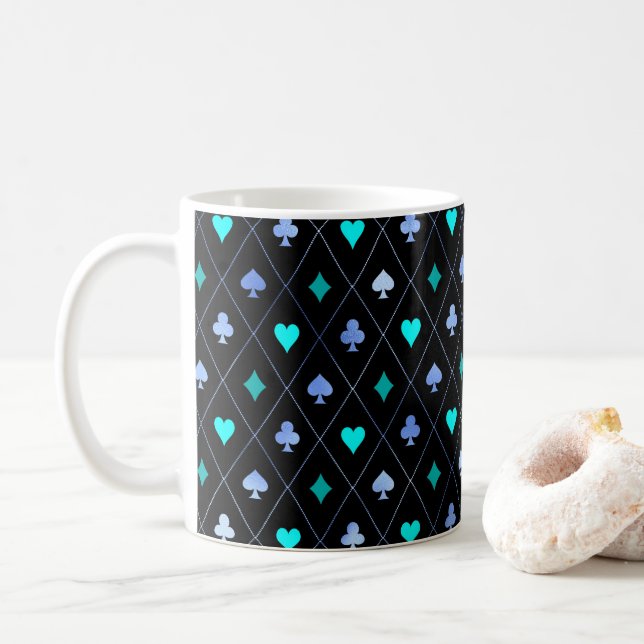 Diamonds Hearts Spades Clubs Playing Cards Muster Kaffeetasse (Mit Donut)