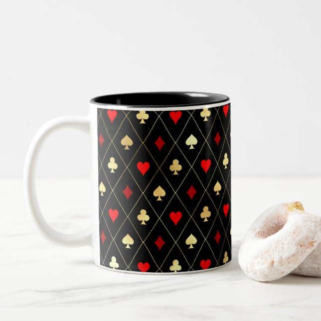 Diamonds Hearts Spades Clubs Playing Cards Muster Zweifarbige Tasse (Mit Donut)