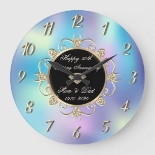 Diamonds Holographic 50. Hochzeitstag Große Wanduhr