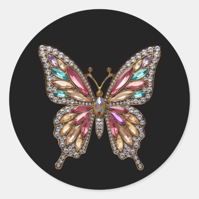 Diamonds Jeweled Kristall Butterfly Runder Aufkleber (Vorderseite)