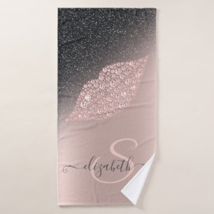 Diamonds Lips Glitter Ombre Roségold   Badhandtuch Set