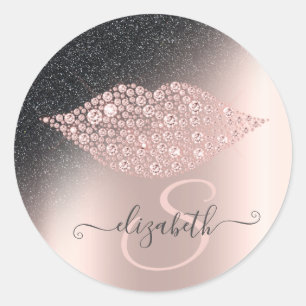 Diamonds Lips Glitzer Ombre Rose Gold Runder Aufkleber