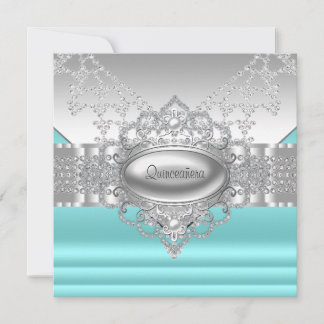 Diamonds Pearls Aquamarin Blue Quinceanera Einladu Einladung