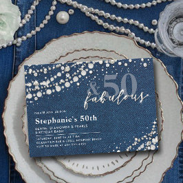 Diamonds Pearls Denim Chic Fabulous 50. Geburtstag Einladung