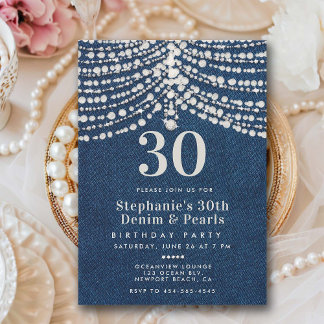 Diamonds Pearls Denim Glitz Glam 30. Geburtstag Einladung