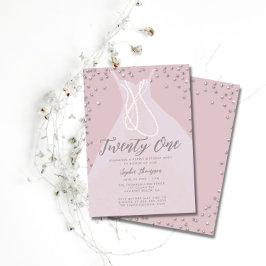 Diamonds Pearls Elegantes Kleid Rosa 21. Bday Bash Einladung