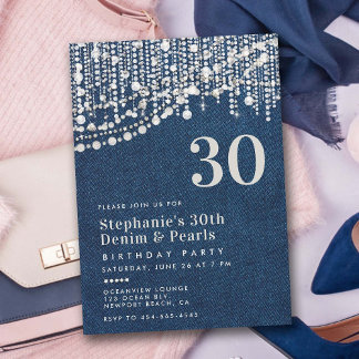 Diamonds Pearls Fringe Jean Denim 30. Geburtstag Einladung