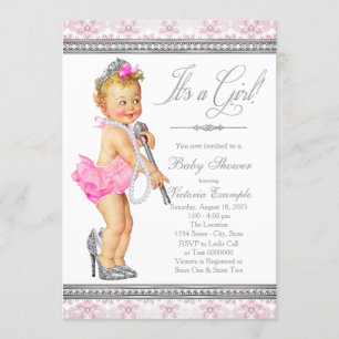 Diamonds Pearls High Heel Little Lady Baby Shower Einladung
