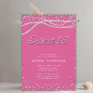 Diamonds Pearls Hübsch Girly Pink Elegant Sweet 16 Einladung