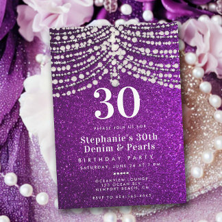 Diamonds Pearls Lila Glitz Glam 30. Geburtstag Einladung