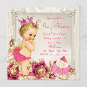 Diamonds Pearls Satin Pink Princess Babydusche Einladung