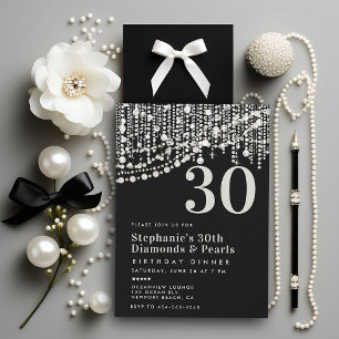 Diamonds Pearls Schwarz-weiß 30. Geburtstag Abende Einladung