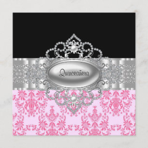 Diamonds Pink Black Quinceanera Einladungen