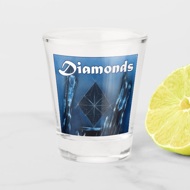 Diamonds Poker Kartenspielen Anzug auf Blue Schnapsglas (Vorderseite)