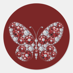 Diamonds Red Kristall Butterfly Runder Aufkleber