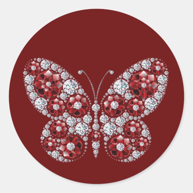 Diamonds Red Kristall Butterfly Runder Aufkleber (Vorderseite)