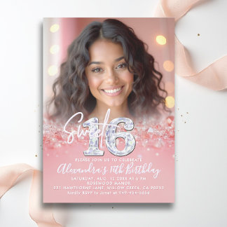 Diamonds Rose Gold Glitzern Chic Foto Sweet 16 Einladung