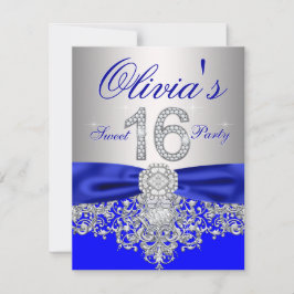 Diamonds Royal Blue und Silver Sweet 16 Party Einladung