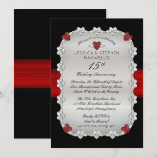 Diamonds Rubies Red 15. Hochzeitstag Einladung