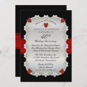 Diamonds Rubies Red 40. Hochzeitstag Einladung