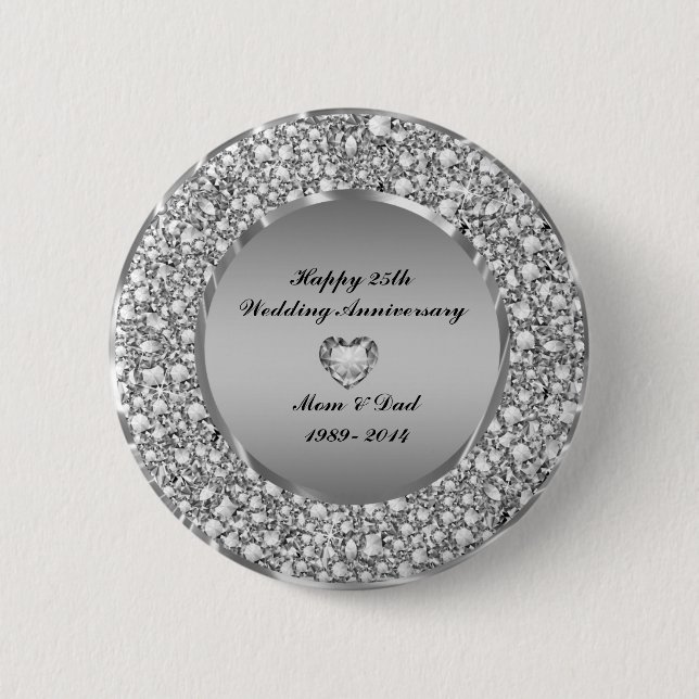 Diamonds & Silver 25th Wedding Anniversary Button (Vorderseite)