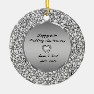 Diamonds & Silver 25th Wedding Anniversary Keramikornament