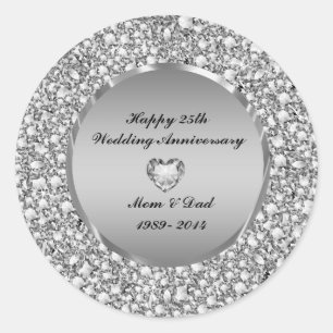 Diamonds & Silver 25th Wedding Anniversary Runder Aufkleber