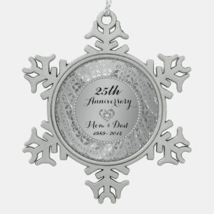 Diamonds & Silver 25th Wedding Anniversary Schneeflocken Zinn-Ornament