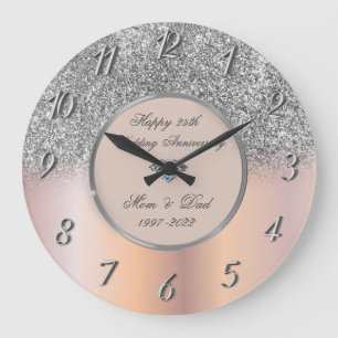 Diamonds Silver Glitter 25 Große Wanduhr