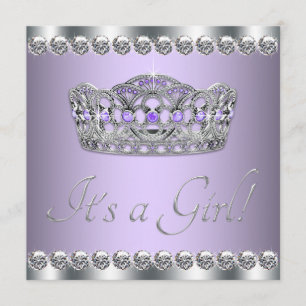 Diamonds Silver Lavender Lila Baby Dusche Einladung