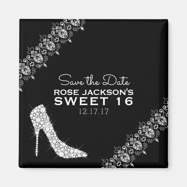 Diamonds Stiletto Heelses Sweet 16 Save the Date B Magnet (Vorne)
