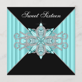 Diamonds Türkis Blue und Black Birthday Einladung