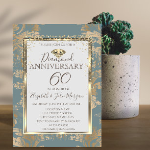 Diamonds Vintag Damask Hochzeitstag Einladung