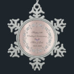 Diamonds Wirbel Rose Gold 10. Hochzeitstag Schneeflocken Zinn-Ornament<br><div class="desc">Elegante silberne Wirbel,  und Diamant auf der Rose Gold Hintergrund 10. Hochzeitstag Schmuck.</div>