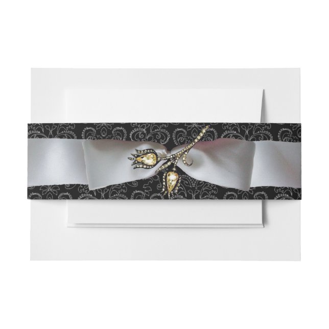 DIAMONOND TULIPS Schwarz-weiß Damask Ribbon Einladungsbanderole (Vorderseite Beispiel)