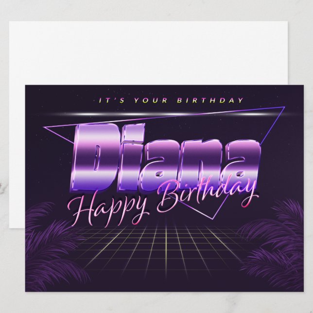 Diana Name Vorname lila retro Karte Geburtstag (Vorne/Hinten)