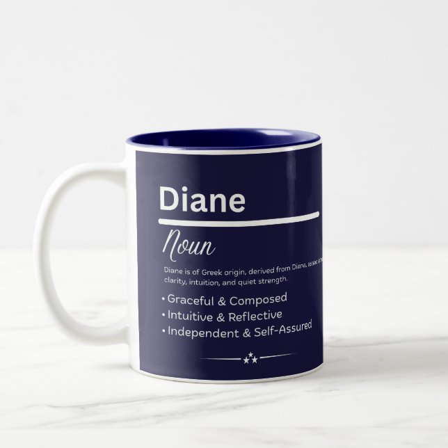 Diane Personalized Girl Name Meaning Coffee Mug Zweifarbige Tasse (Links)