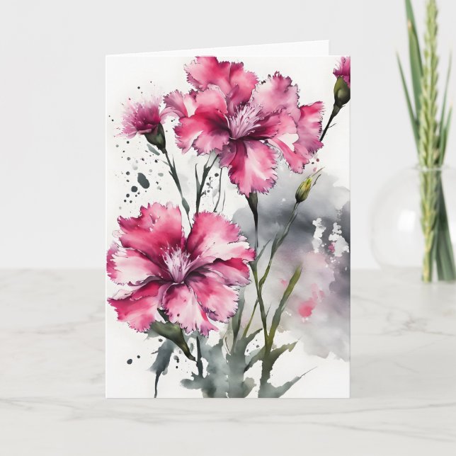 Dianthus - Aquarellblumen Karte (Vorderseite)