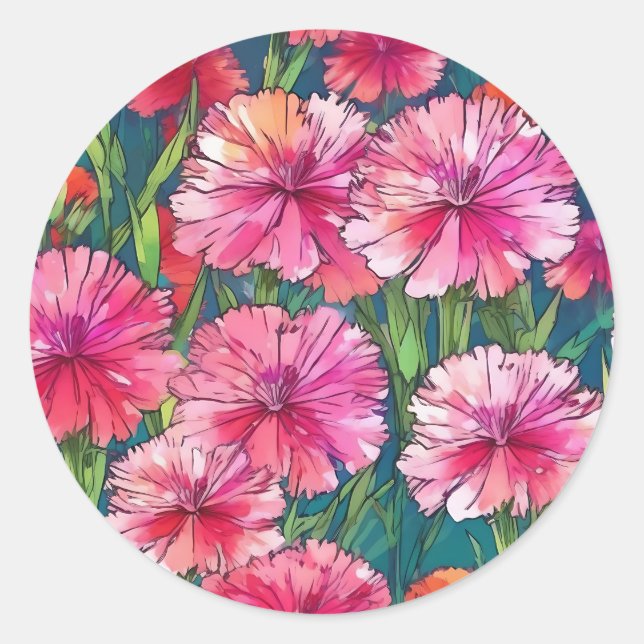 Dianthus Blume Sommermuster Runder Aufkleber (Vorderseite)
