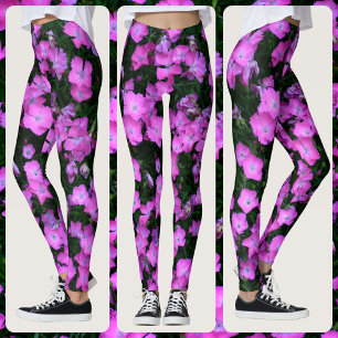Dianthus-Blumen in Hellrosa und grüner Floral Leggings