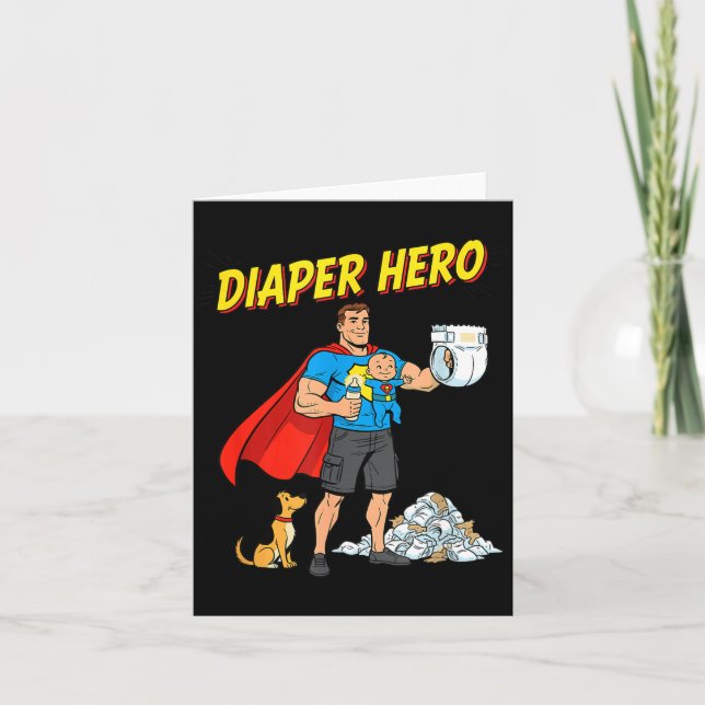 Diaper Hero Funny Cartoon Dad Design For New Fathe Karte (Vorderseite)