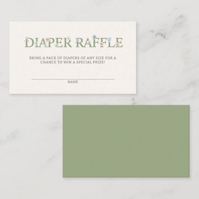 Diaper Raffel Pastel Pink Blauer Blauer Blütenblät Begleitkarte (Vorne/Hinten)