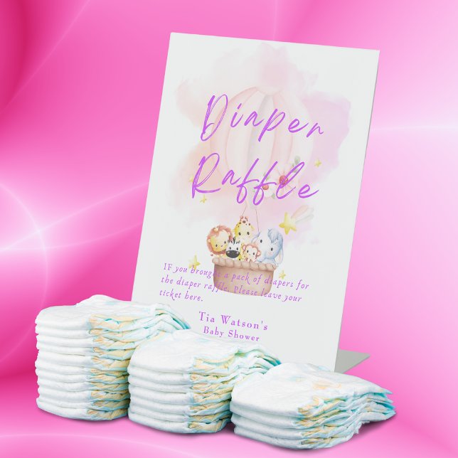 Diaper Raffle Baby Animal Safari in Rosa Sockelschild (Von Creator hochgeladen)